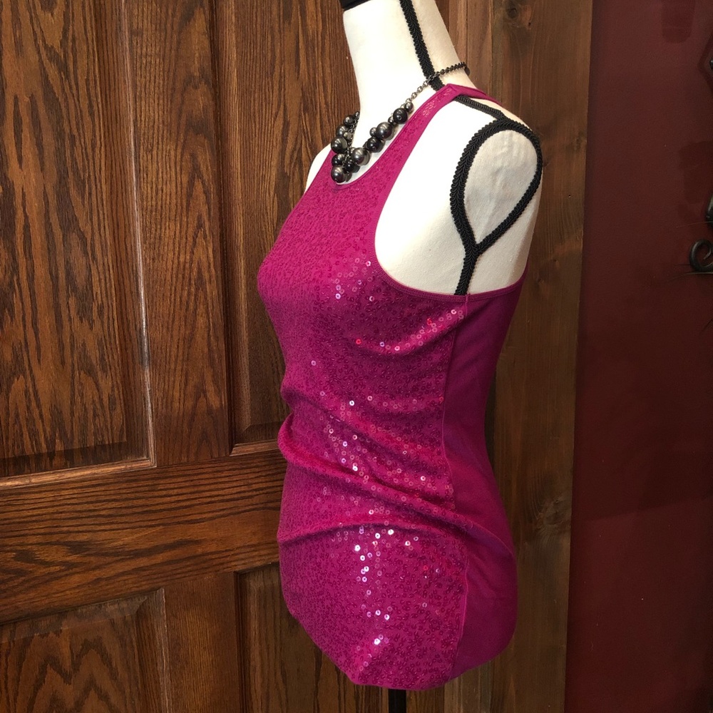 Express Magenta Sequined Cotton Racer Back Tank